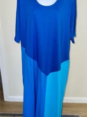 Ulla Popken Vibrant Royal Blue Color block Knit Dress with Scoop Neck Sz 16/18